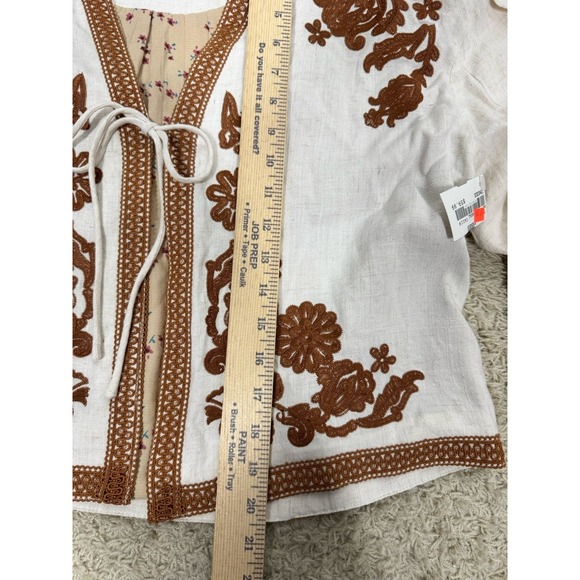 Umgee Linen Blend Lace Embroidered Jacket Cropped Puff Sleeve Size M Festival - Picture 8 of 12
